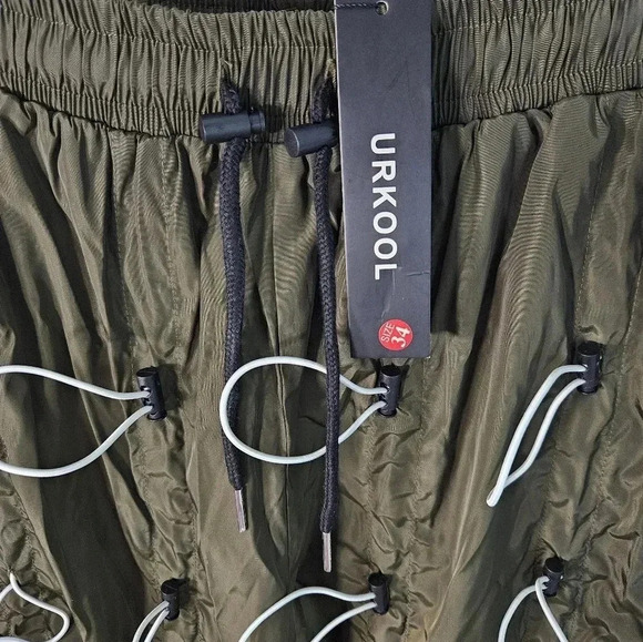 URKOOL Olive Green Techwear Parachute Cargo Pants with Drawstring Details - Picture 5 of 13